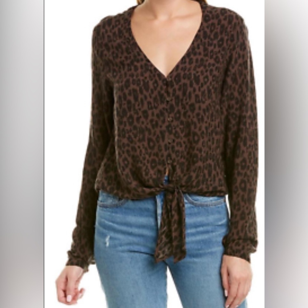 Anthropologie Cloth & Stone Bella Dahl Leopard Animal Print Blouse Top Tie XS